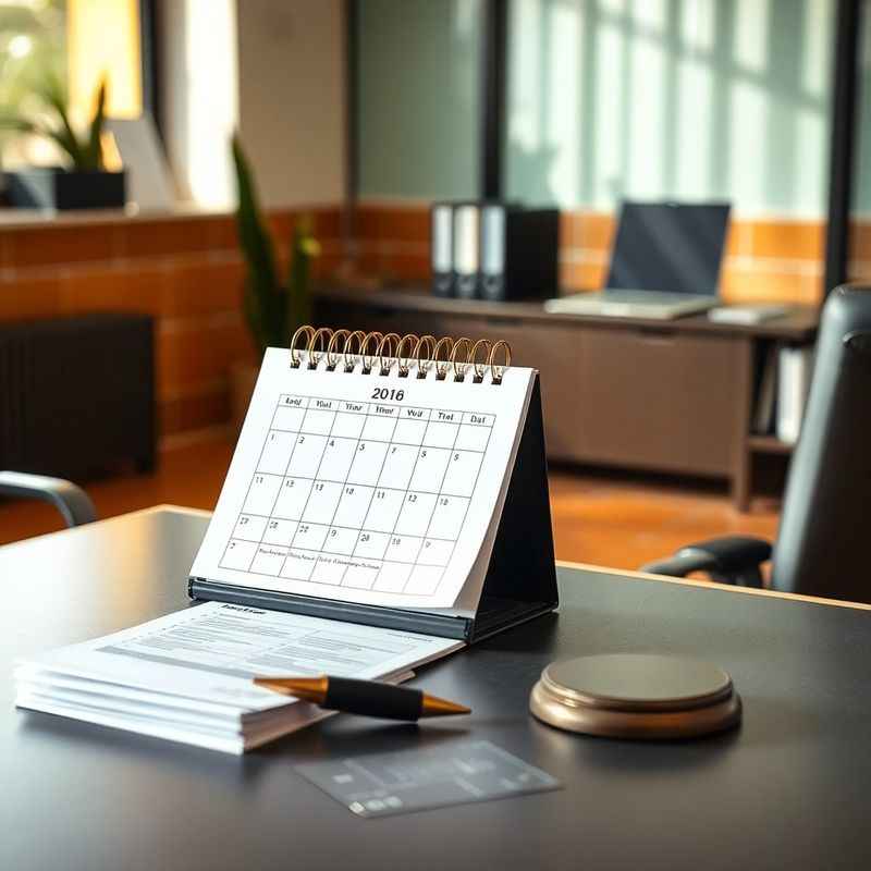 Calendario y checklist de cumplimiento sobre escritorio